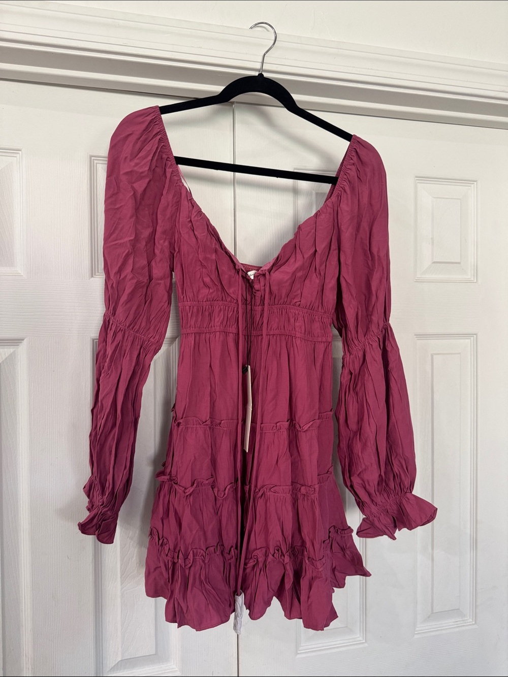 Women's Magenta Long-Sleeve Peasant Tunic dress